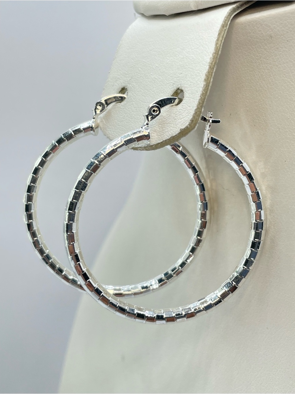 Silver Textured Large Hoop Earrings Classic Statement Jewelry